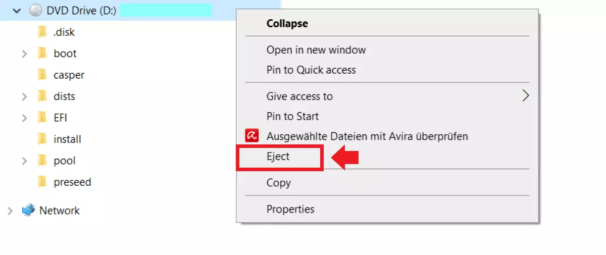 The ‘Eject’ command to terminate the virtual drive