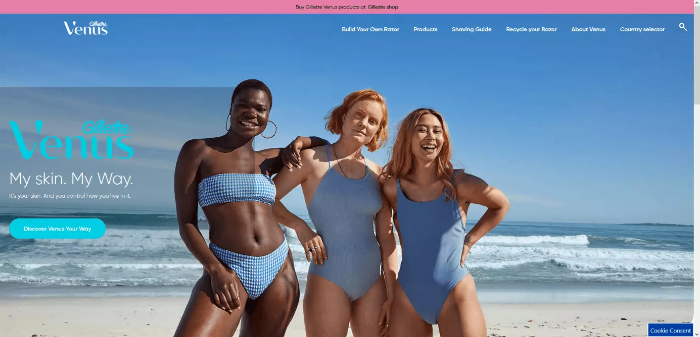 Gillette Website for women’s products