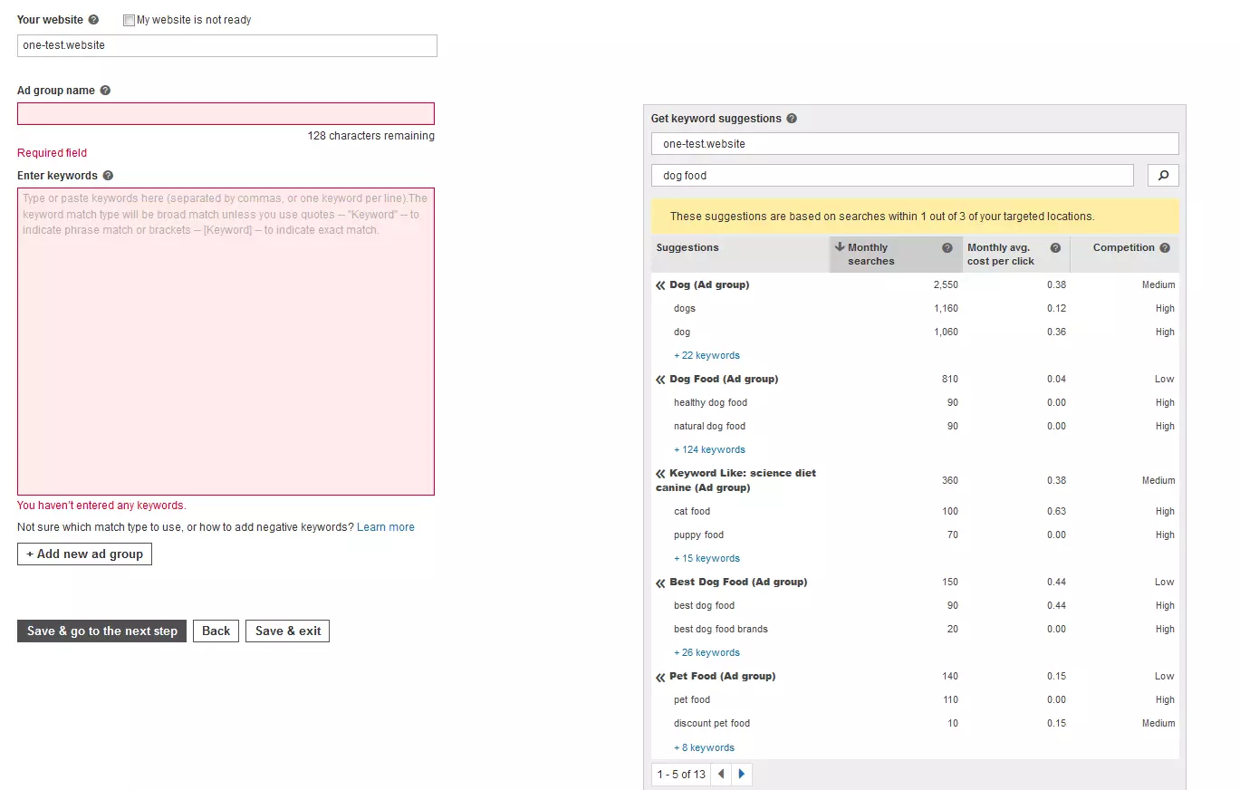 Determining keywords with Bing Ads