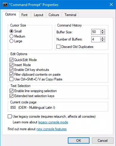 ‘Command Prompt’ properties in Windows