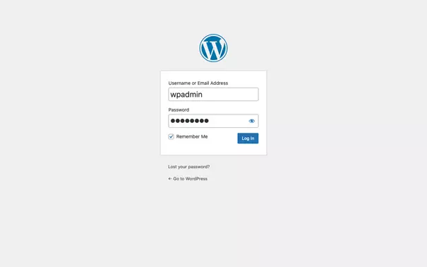 WP admin login page with ‘Remember Me’ option