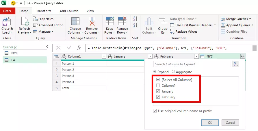 Remove the tick for the corresponding columns