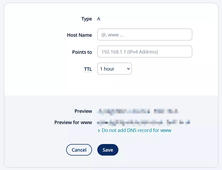 Input mask for the A Record on IONOS