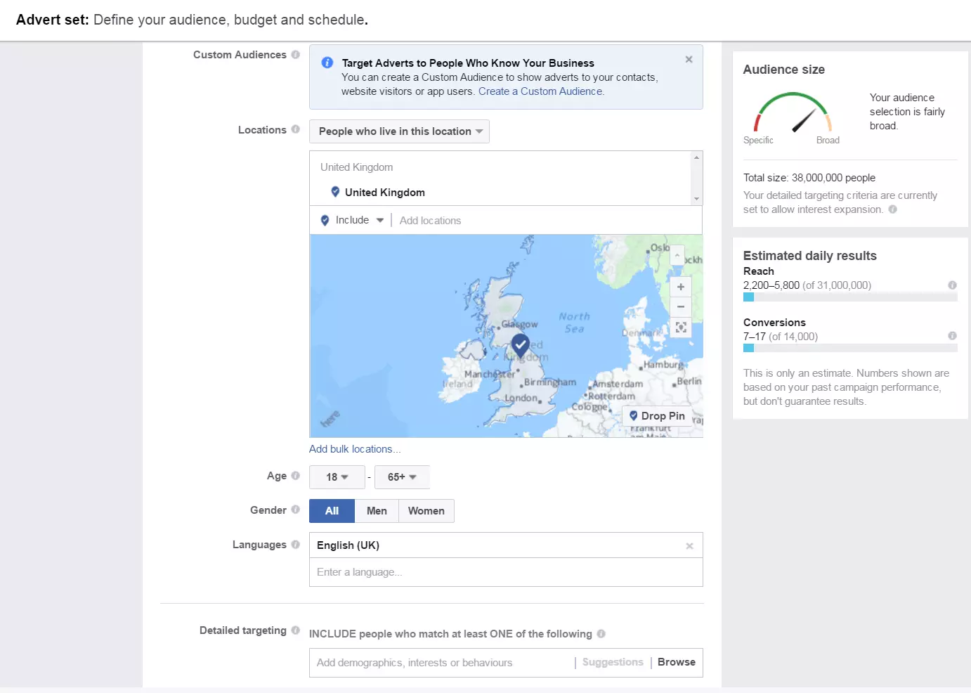 Target group definition for creating Facebook advertisements