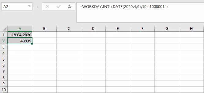 Advanced version of the WORKDAY function