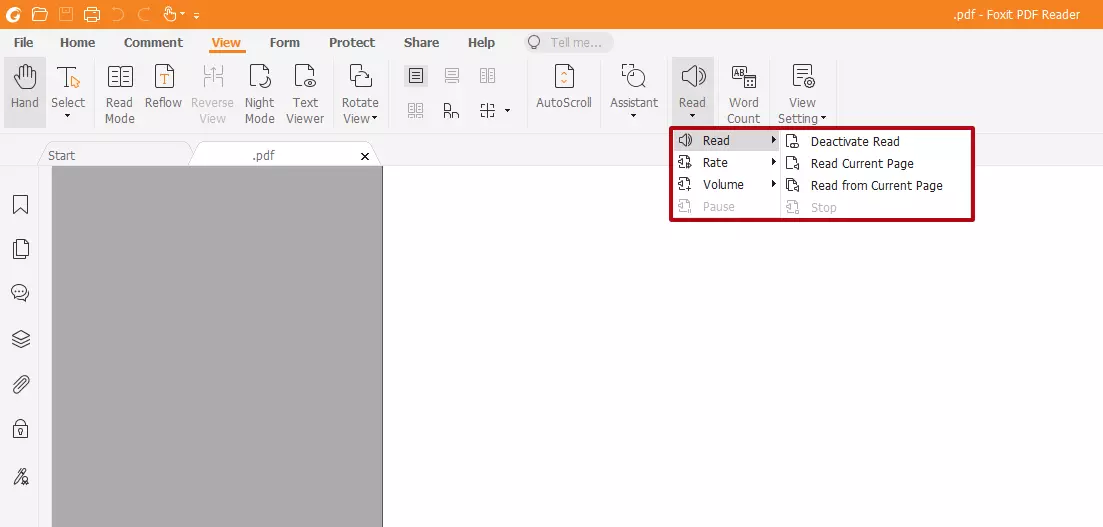 Foxit PDF Reader: Options to adjust the read aloud function via ‘Read’