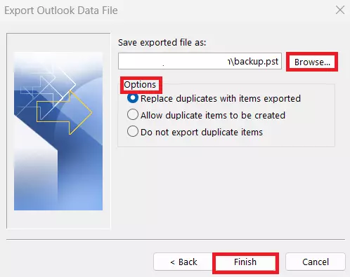 Outlook Import and Export Wizard: Selecting which file to import