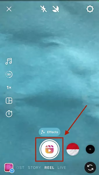 Screenshot highlighting the shutter button in Reel mode