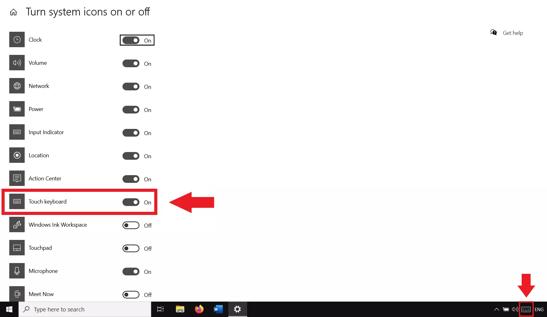 Once the slider is set to ‘On’, the on-screen keyboard is pinned to the bottom right of the taskbar