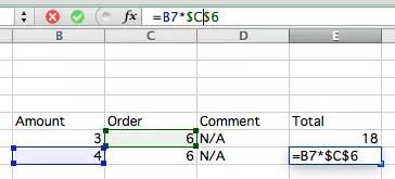 Example for use of the $ sign in Excel