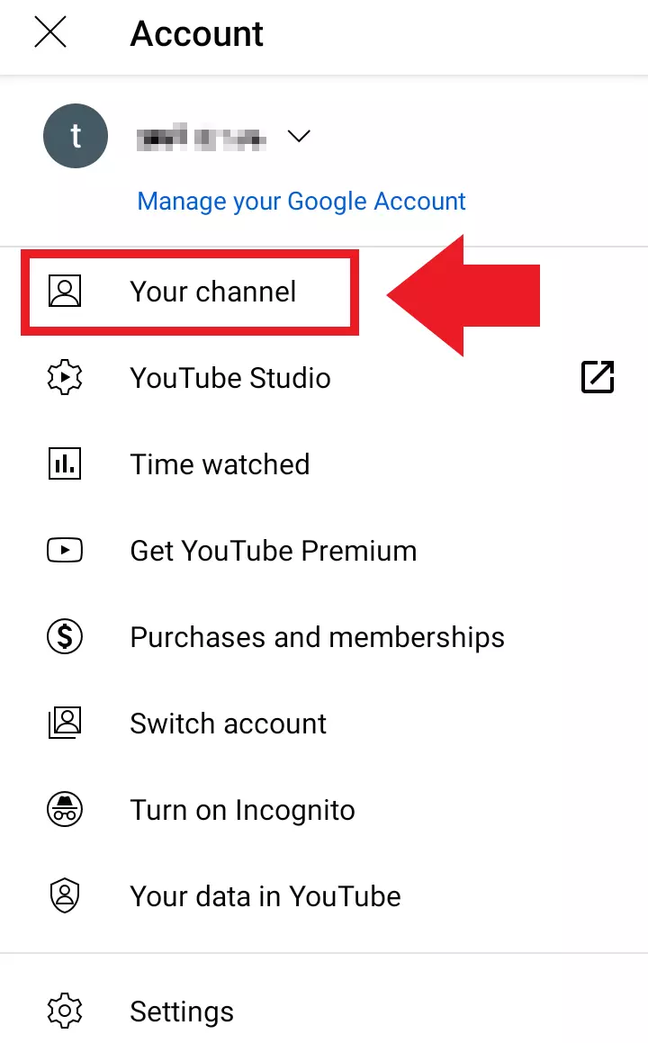 YouTube app: ‘Your channel’ menu entry