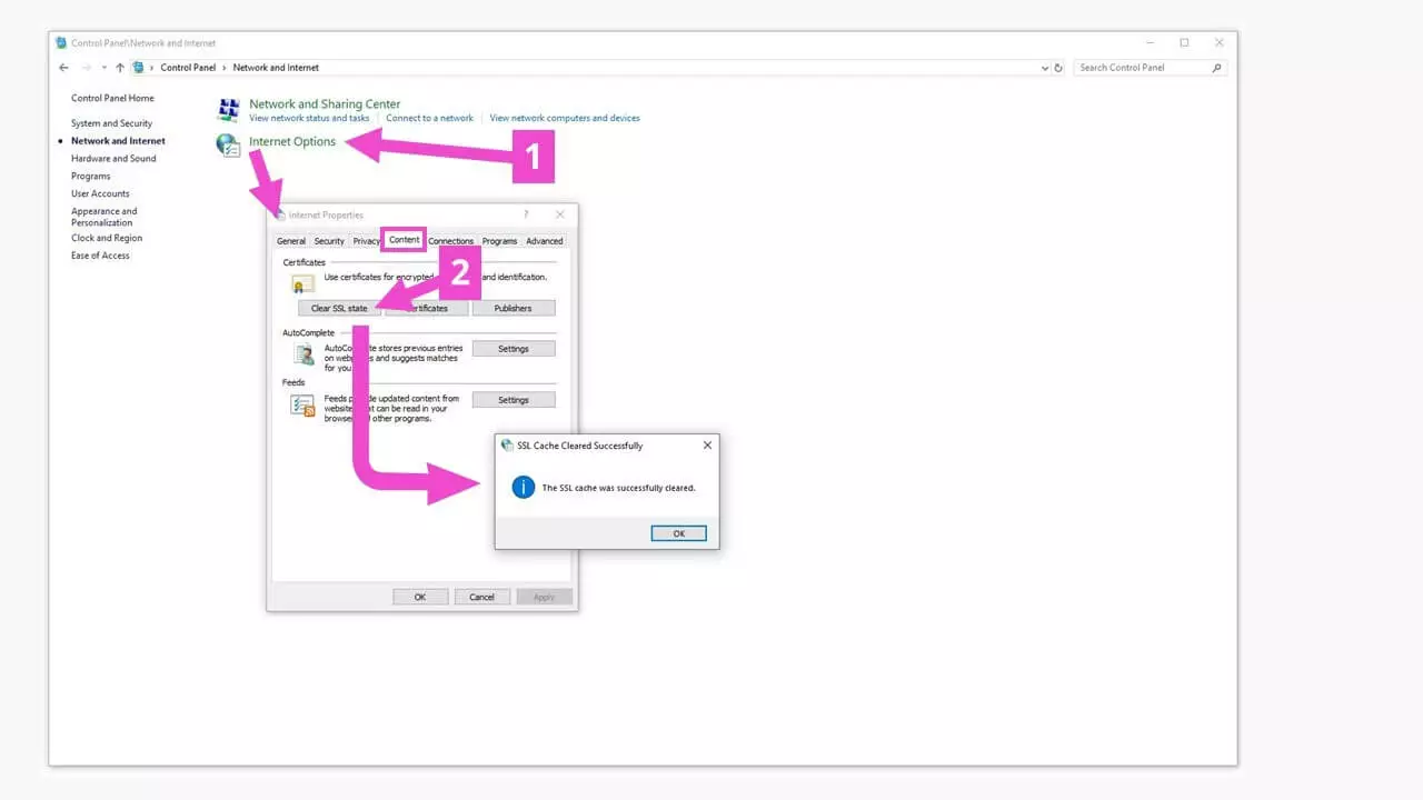 Windows Control Panel: Clear your SSL cache