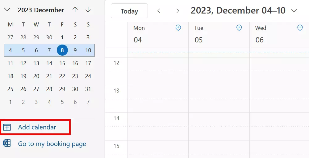 Outlook on the web: Add calendar