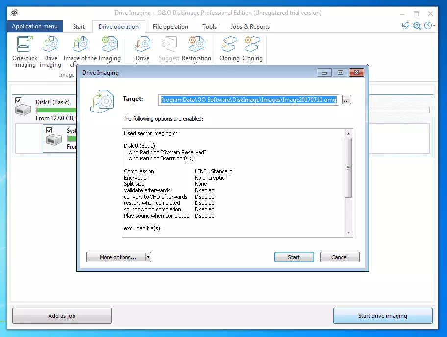 O&O DiskImage Professional 11.0: selection menu for destination media