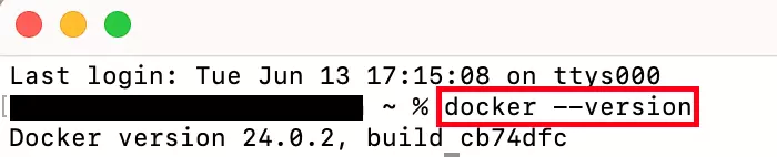 Screenshot of Mac terminal after running docker –version
