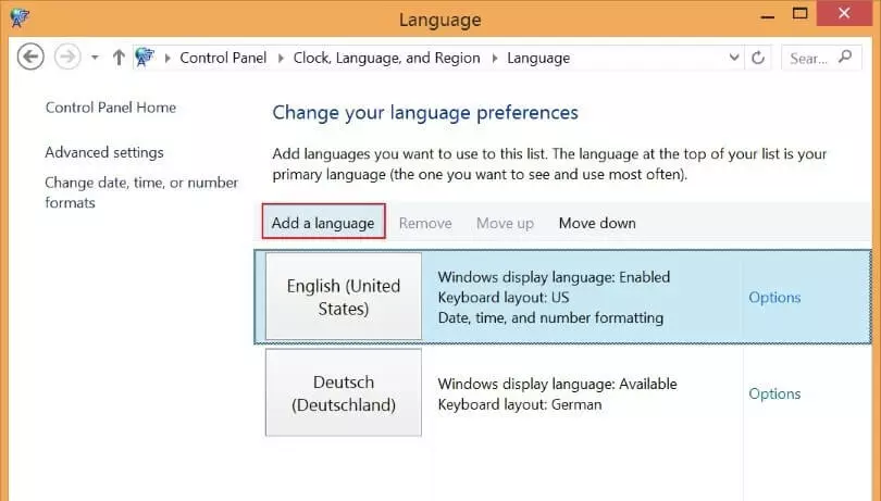 Click on “Add a language” in the “Change your language preferences” dialogue window