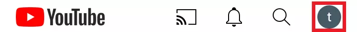 YouTube app: profile icon in menu