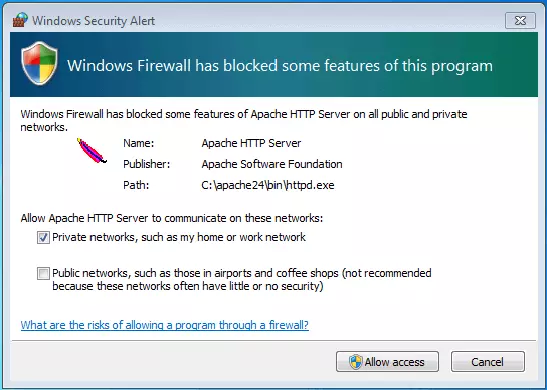 Windows security notice: Firewall blocks program functions