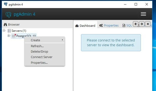 pgAdmin: connecting to PostgreSQL server