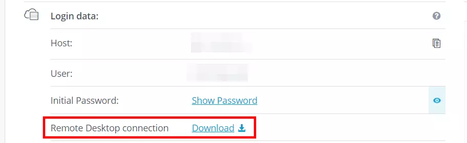 IONOS Control Panel: Page for Login data