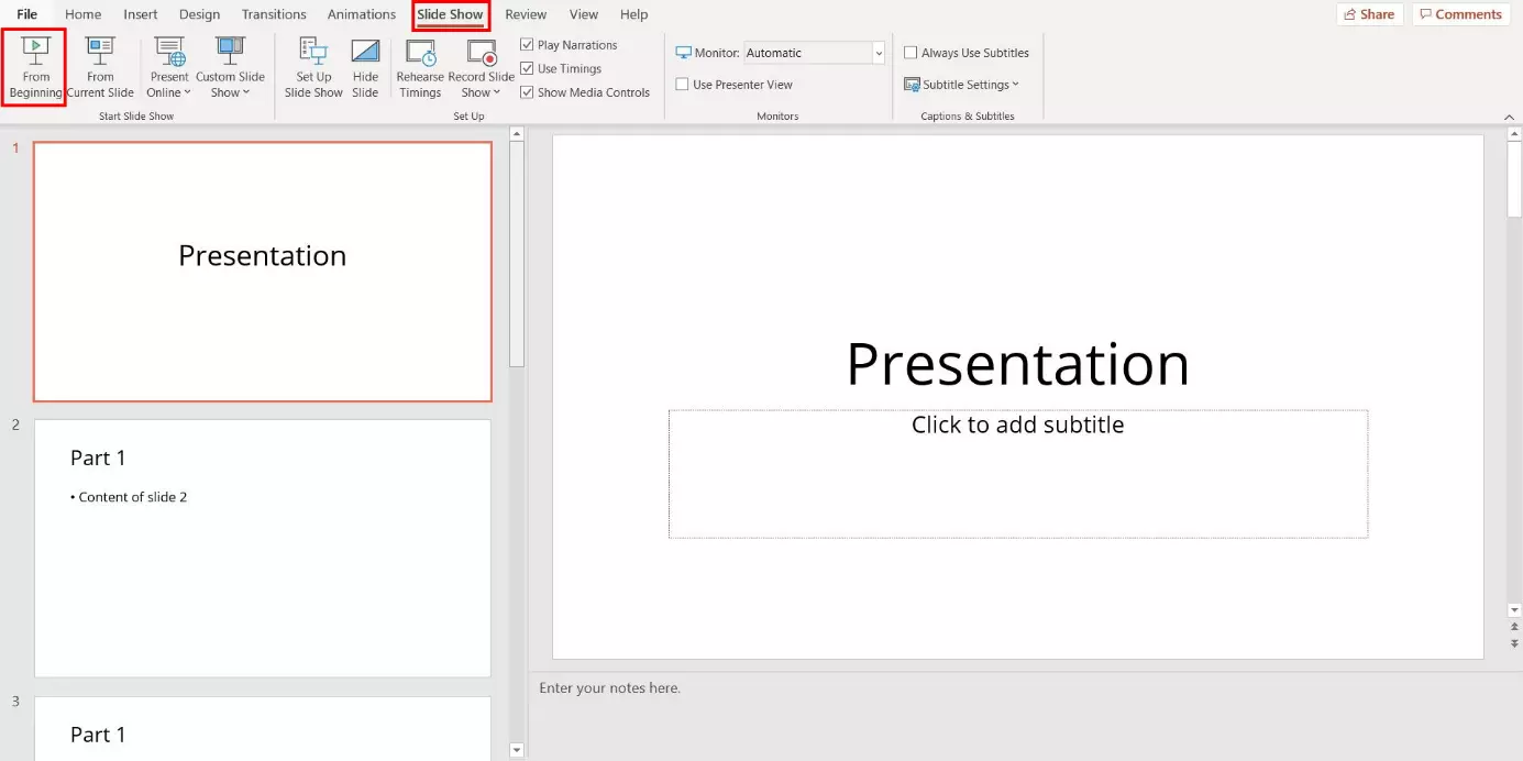 PowerPoint: Start slide show