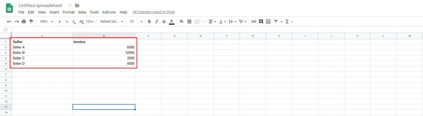 Example data in Google Sheets 