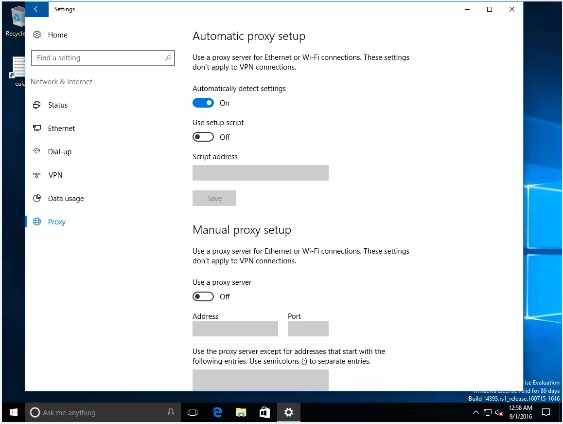 Proxy settings with Windows 10