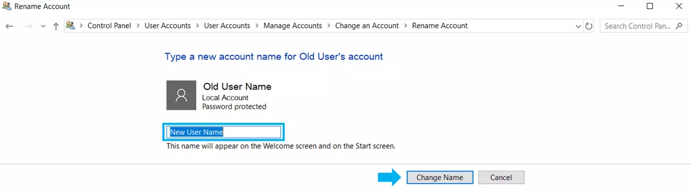 Dialogue field to enter new account name.