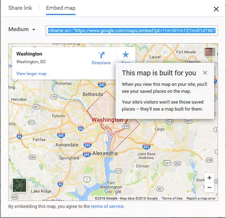 HTML code for embedding the self-created map cutout