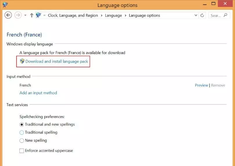 Windows display language settings.