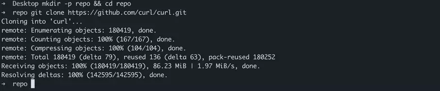 Cloning the cURL repository in the local command line