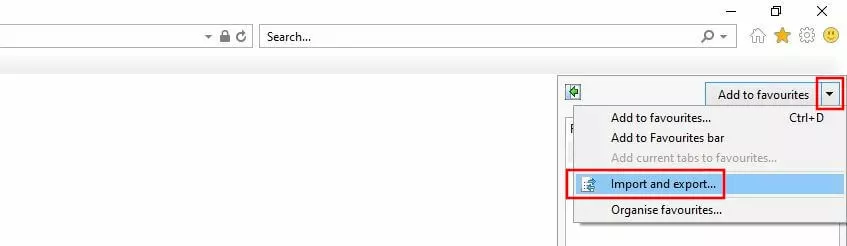 “Import and Export” menu item in Internet Explorer