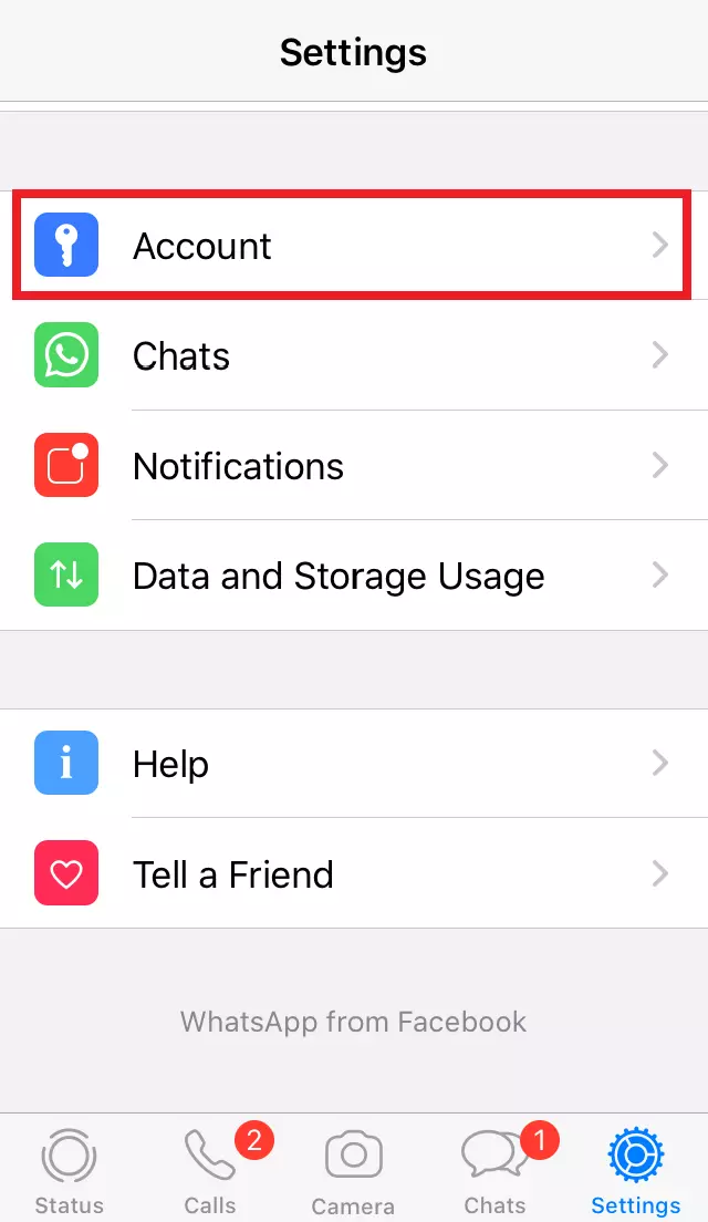 Account section in WhatsApp