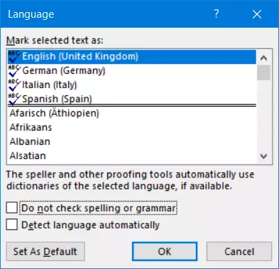 Selecting the text language