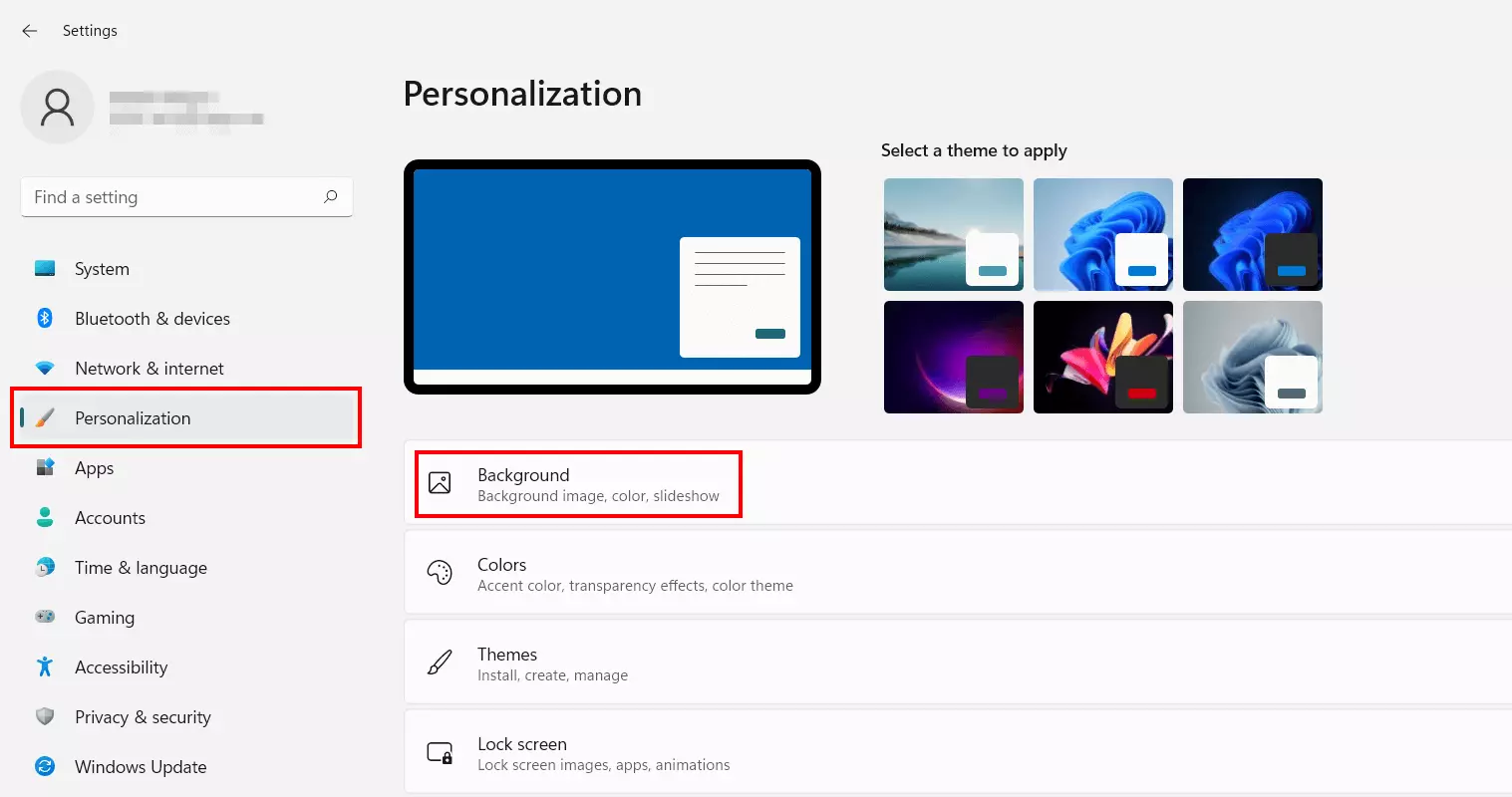 Windows 11 menu ‘Personalization’