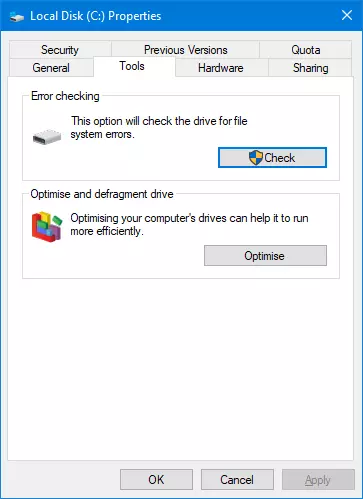 Windows 10: ‘Properties’ of the hard disk