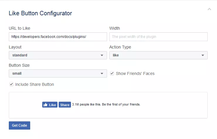 Facebook offers several options to customise your like button integration