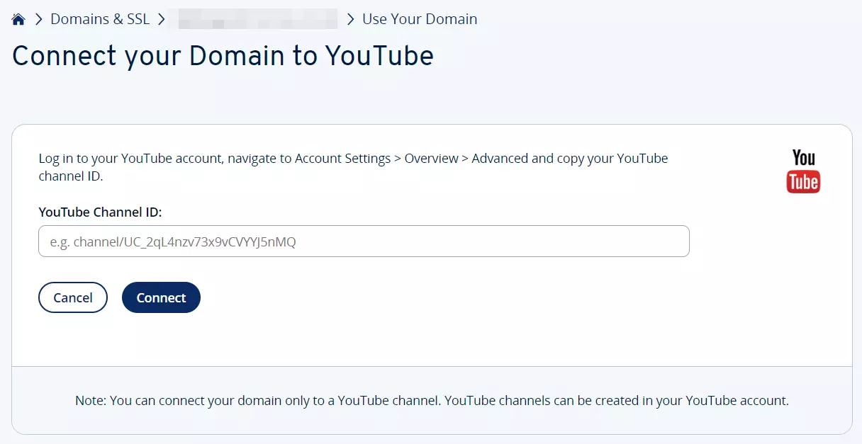 Connect your domain with YouTube in the IONOS Customer Centre