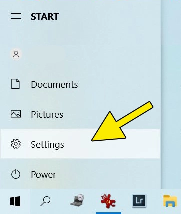 Screenshot Windows 10: Start menu with ‘Settings’ item