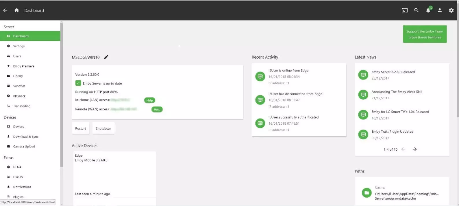 Backend of the Emby dashboard