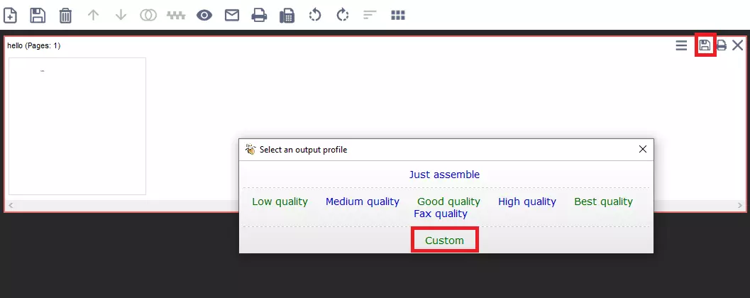 PDF24 Creator menu ‘select an output profile’