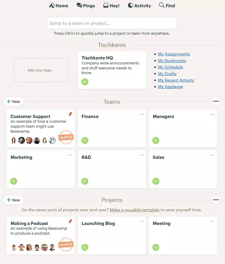 Basecamp user interface