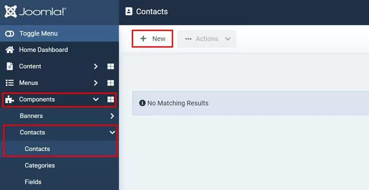 Joomla backend: 'Contact' menu