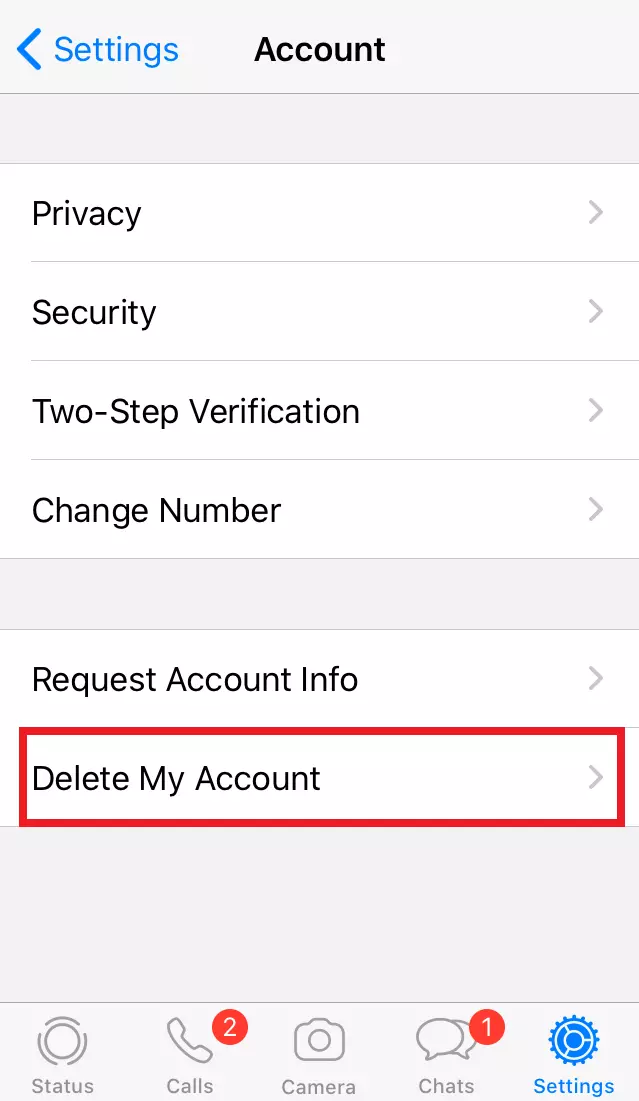 Account menu in WhatsApp