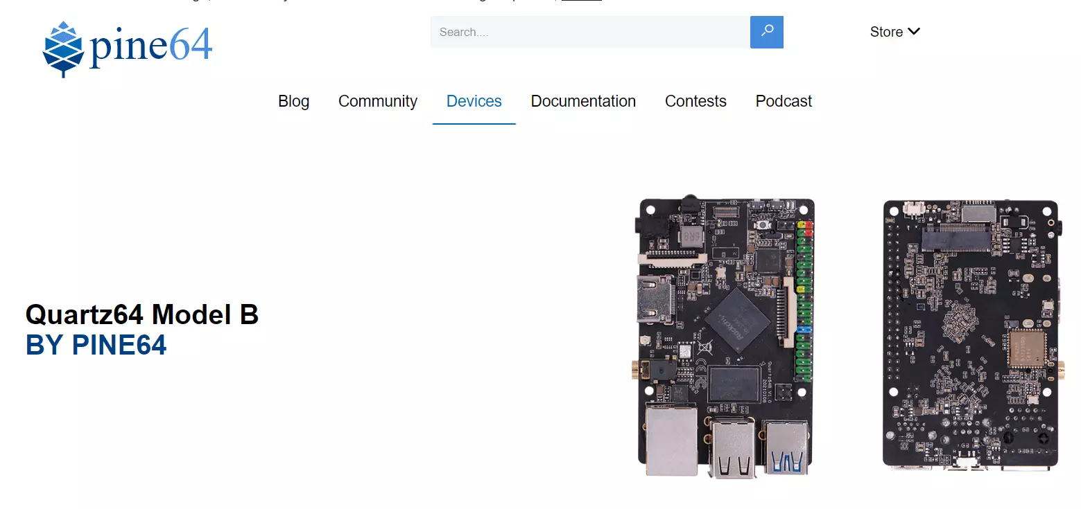 Screenshot of the Quartz64 Model B from the Pine64 product page