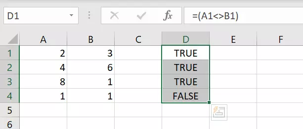 Applying the ‘not equal to’ operator to other cells