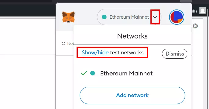 MetaMask menu in Mozilla Firefox