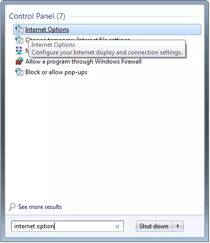 Finding internet options in Windows