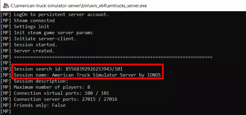 Prompt after American Truck Simulator server has been started