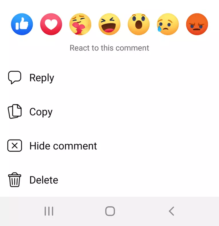 Contextual menu in Facebook app